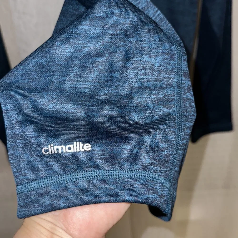 adidas L climalite Blue Black Heathered Quarter Zip Pullover Athletic Sweatshirt